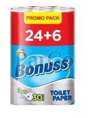 Тоалетна хартия Bonuss целулозна 24+6 3пл